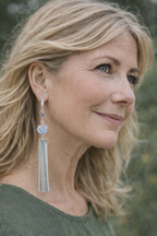 Silver Hematite Gemstone Maple Leaf Tassel Earrings