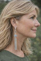 Silver Hematite Gemstone Maple Leaf Tassel Earrings