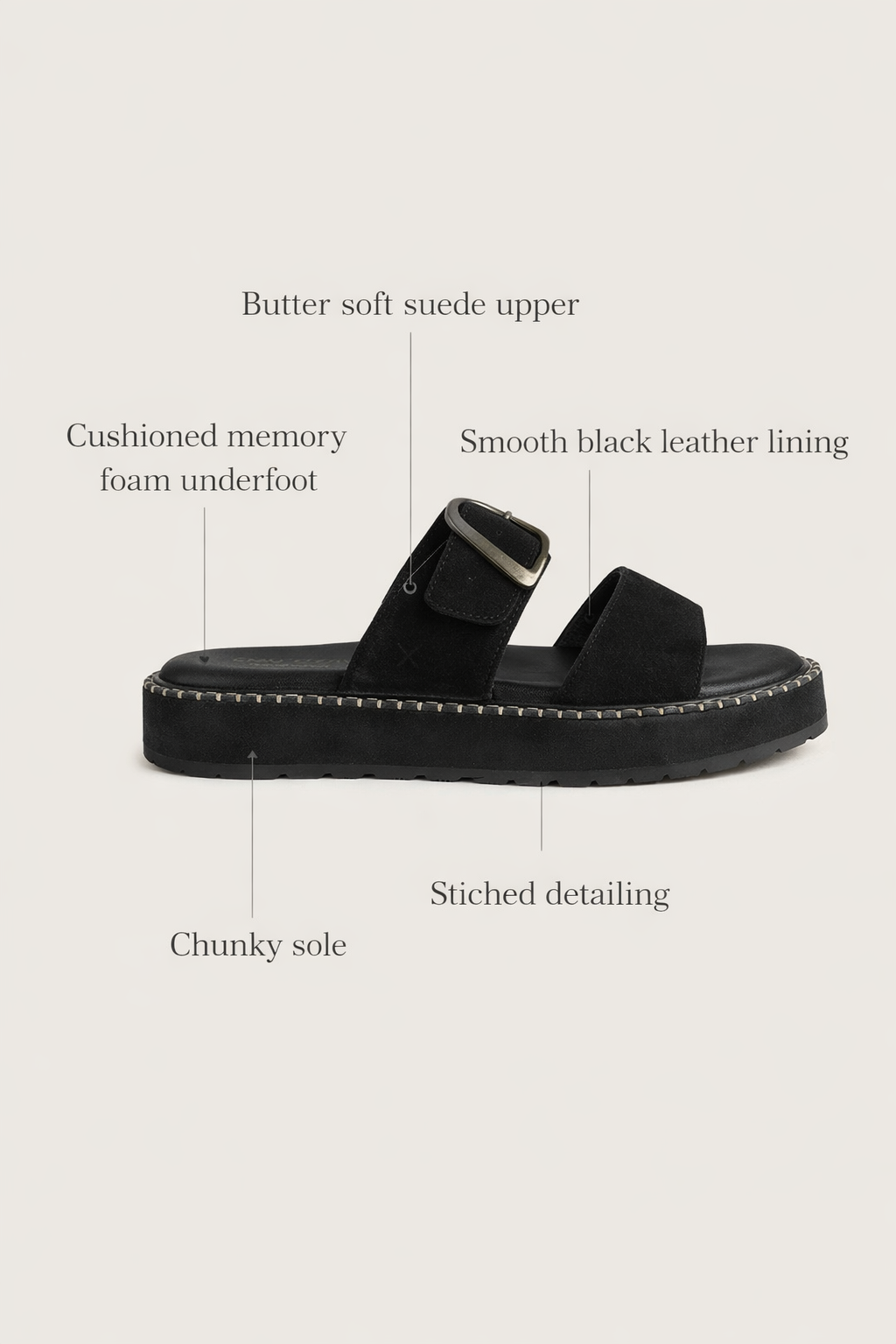 Scarlet Cushioned Sandal, Black
