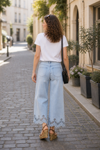Colette Floral Detail Jean, Light Blue Denim