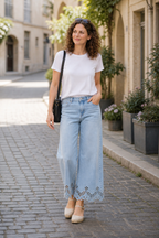Colette Floral Detail Jean, Light Blue Denim