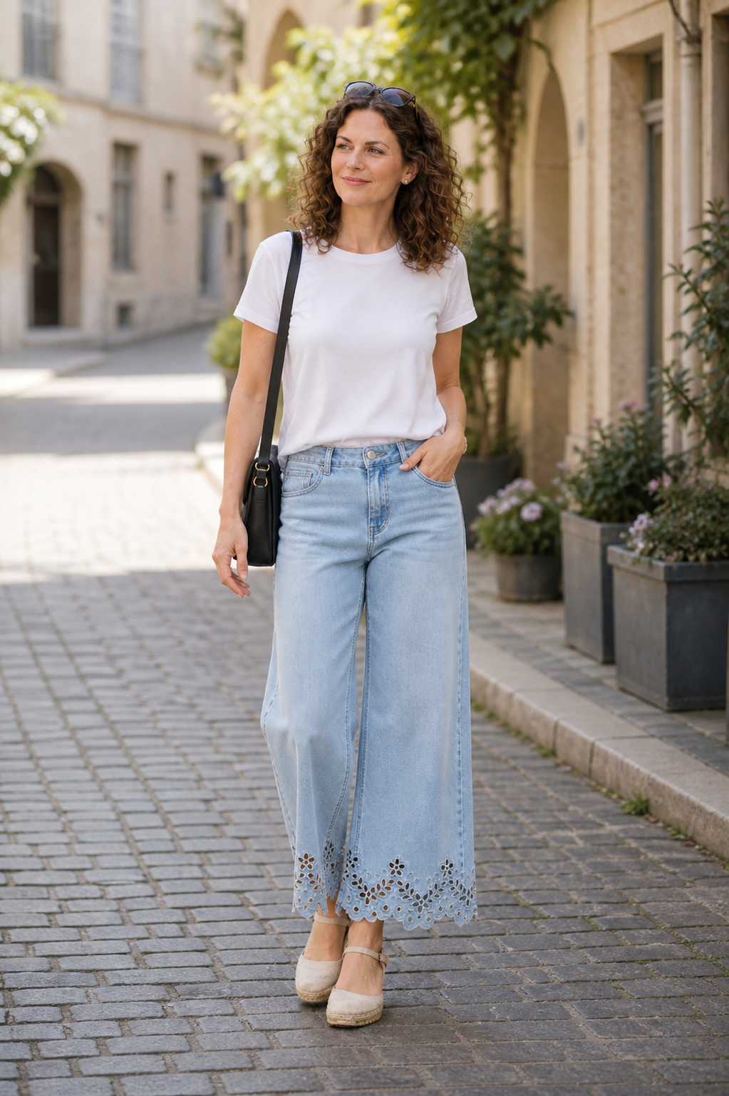 Colette Floral Detail Jean, Light Blue Denim