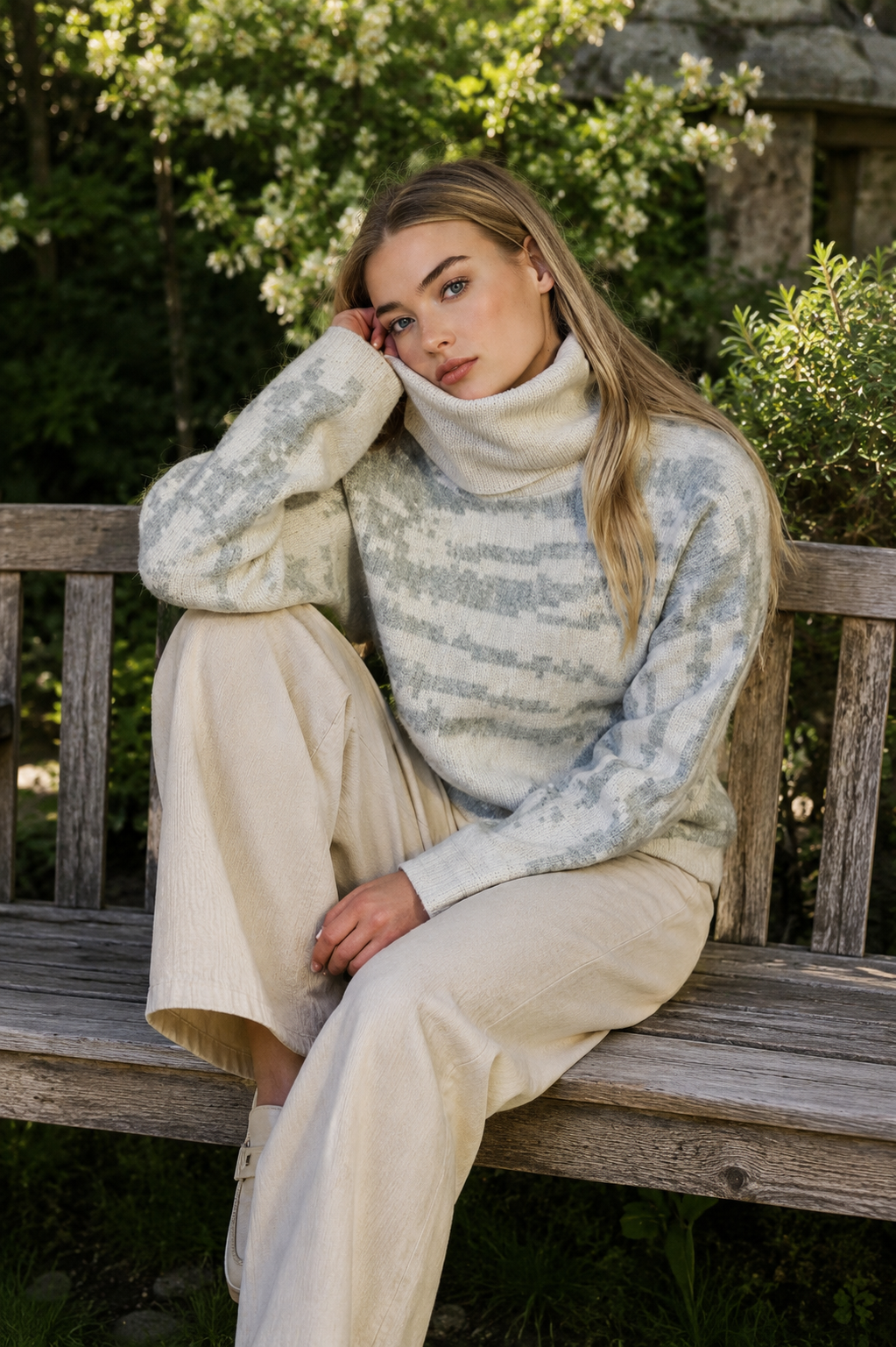Izzie Knitted Turtleneck Sweater, Birch Grey