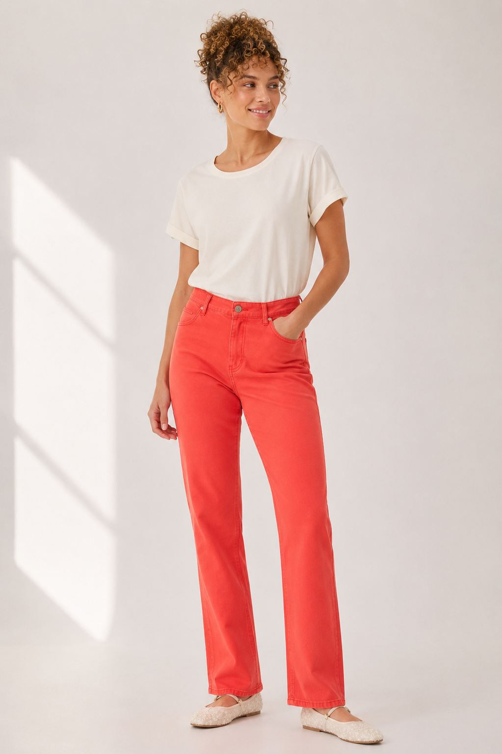 Sophia Straight Twill Jeans, Paprika