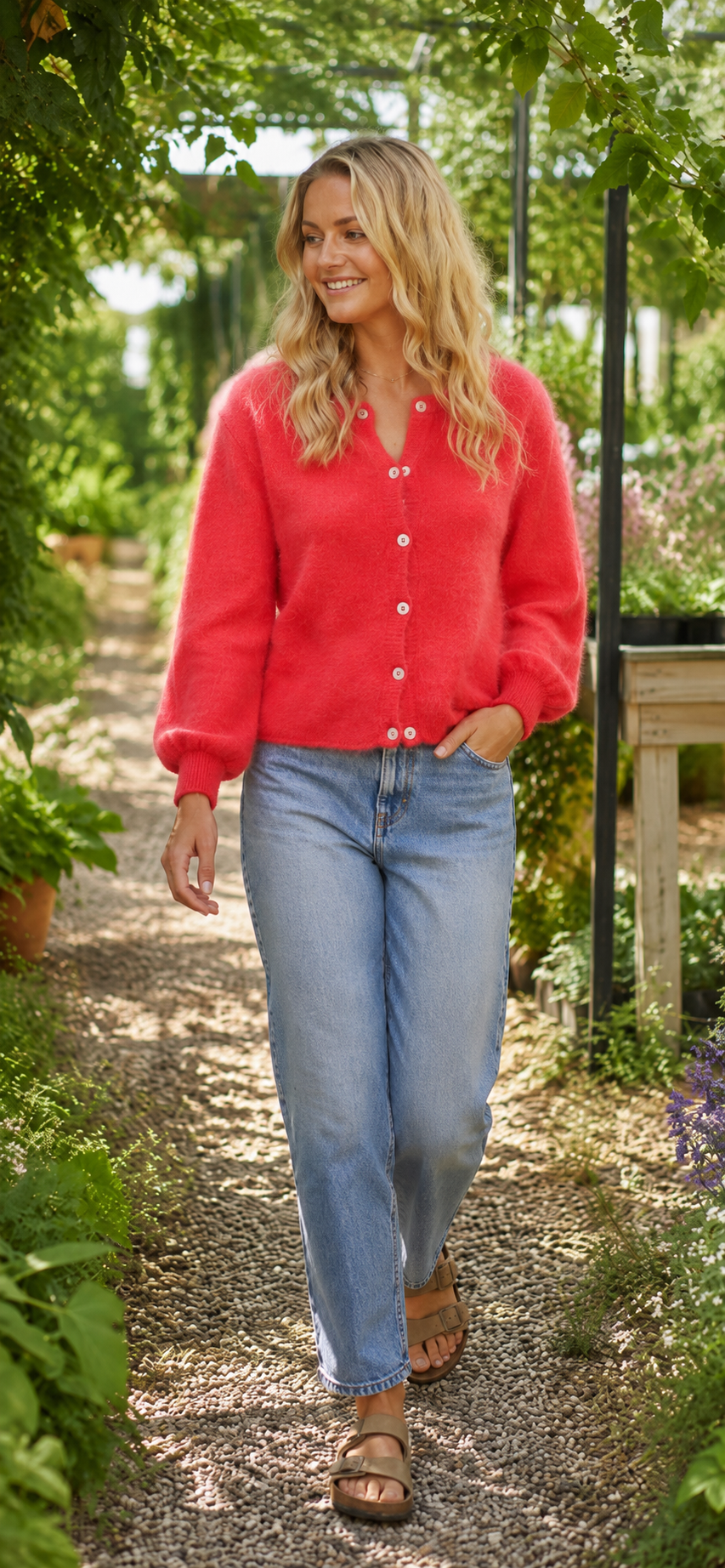 Bella Knit Cardigan, Coral Red