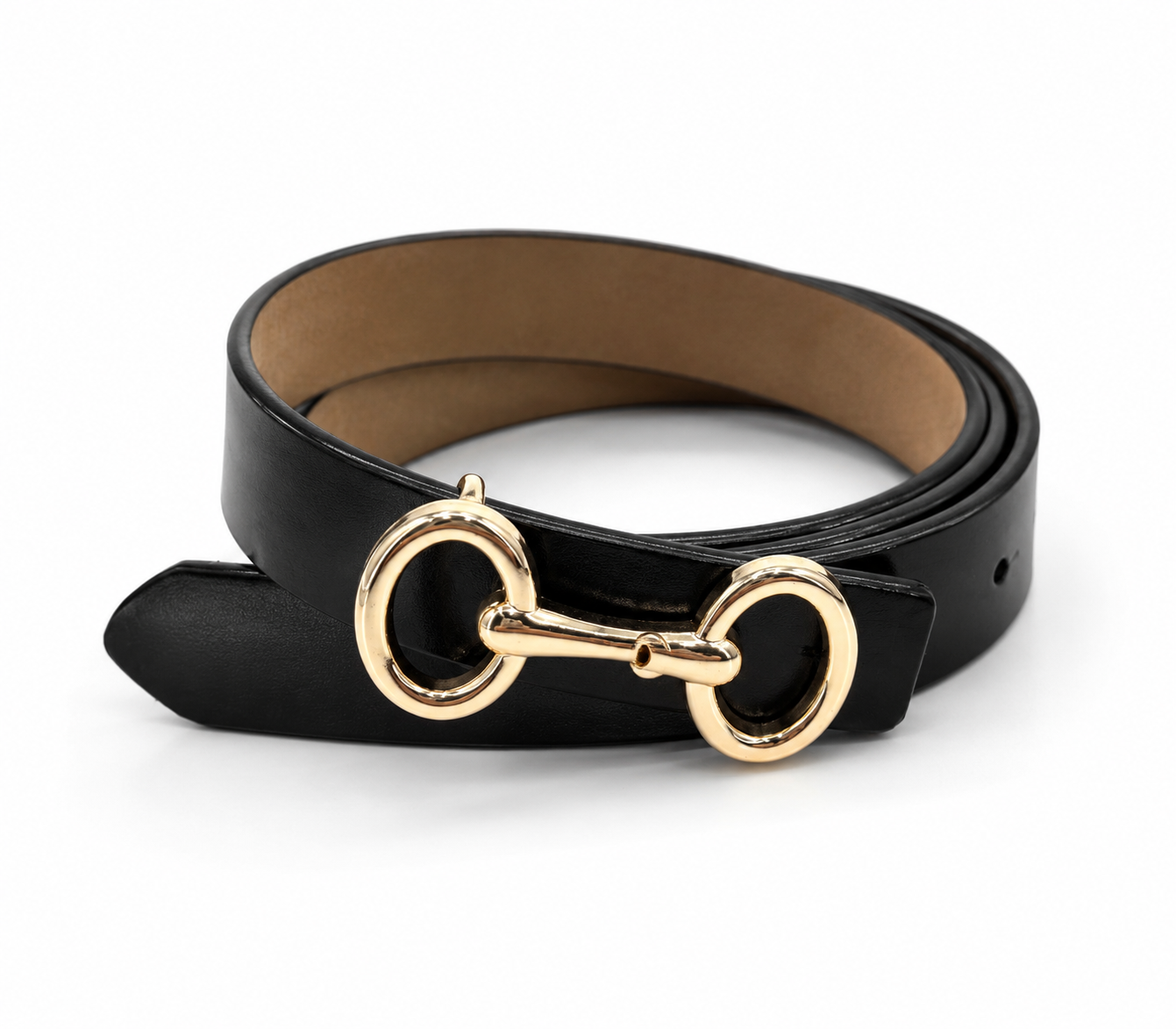 Slim Belt, Black Leather - Gold Snaffle