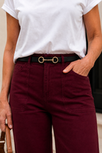 Slim Belt, Black Leather - Gold Snaffle