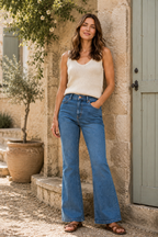 Talia High-Waisted Boot Cut Jean, Mid Blue Denim