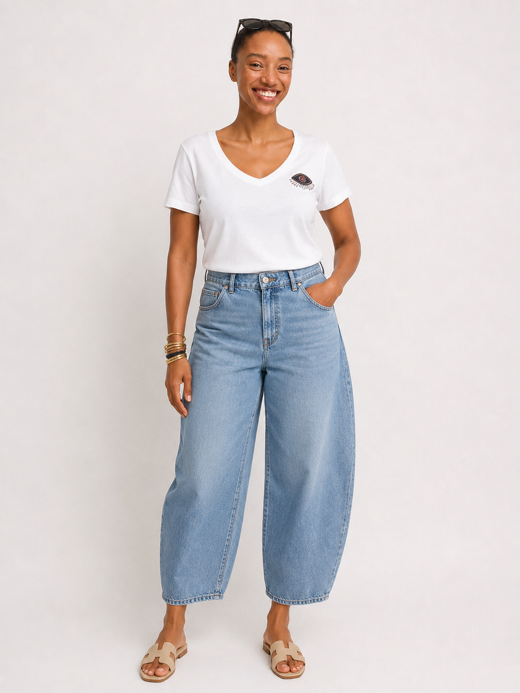 Palora V-Neck Tee Shirt, Marshmallow