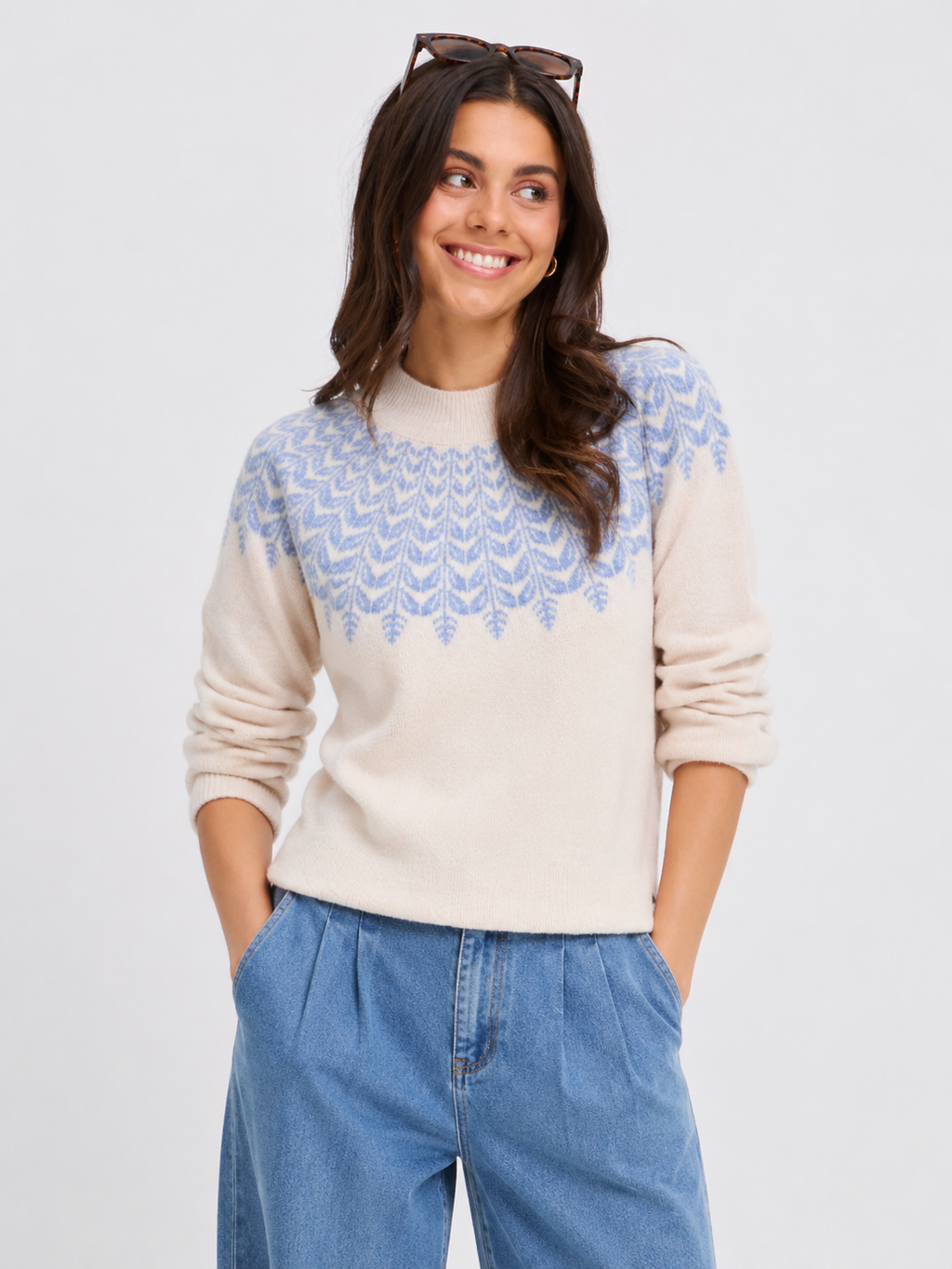 Isabella Fair Isle Pattern Jumper, Baby Blue & Cream