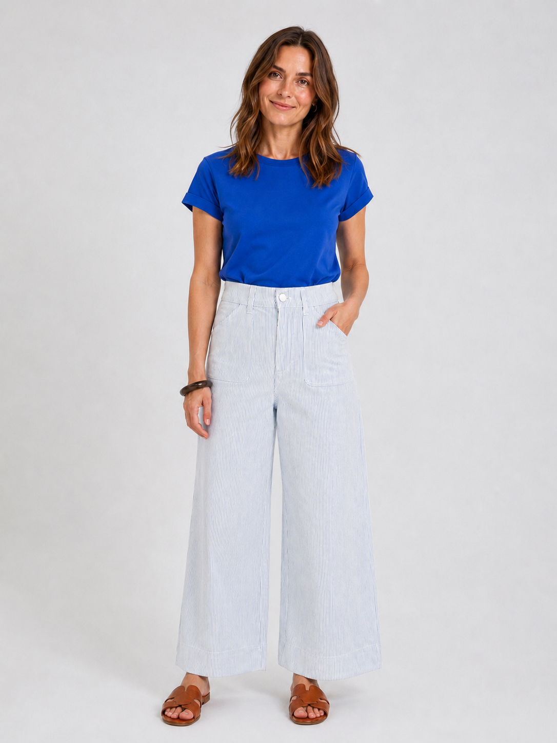 Kasion Wide Pocket Jeans, Light Blue Denim Stripe