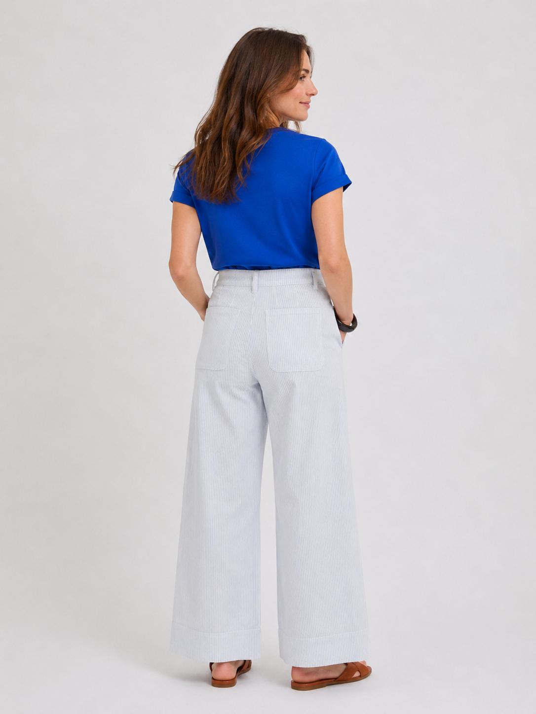 Kasion Wide Pocket Jeans, Light Blue Denim Stripe