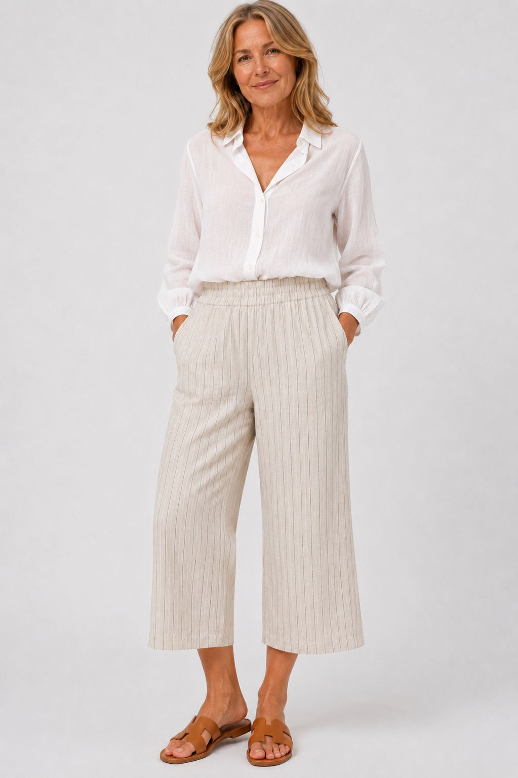 Pia High-Waisted Crop Trouser, Birch & Dark Grey