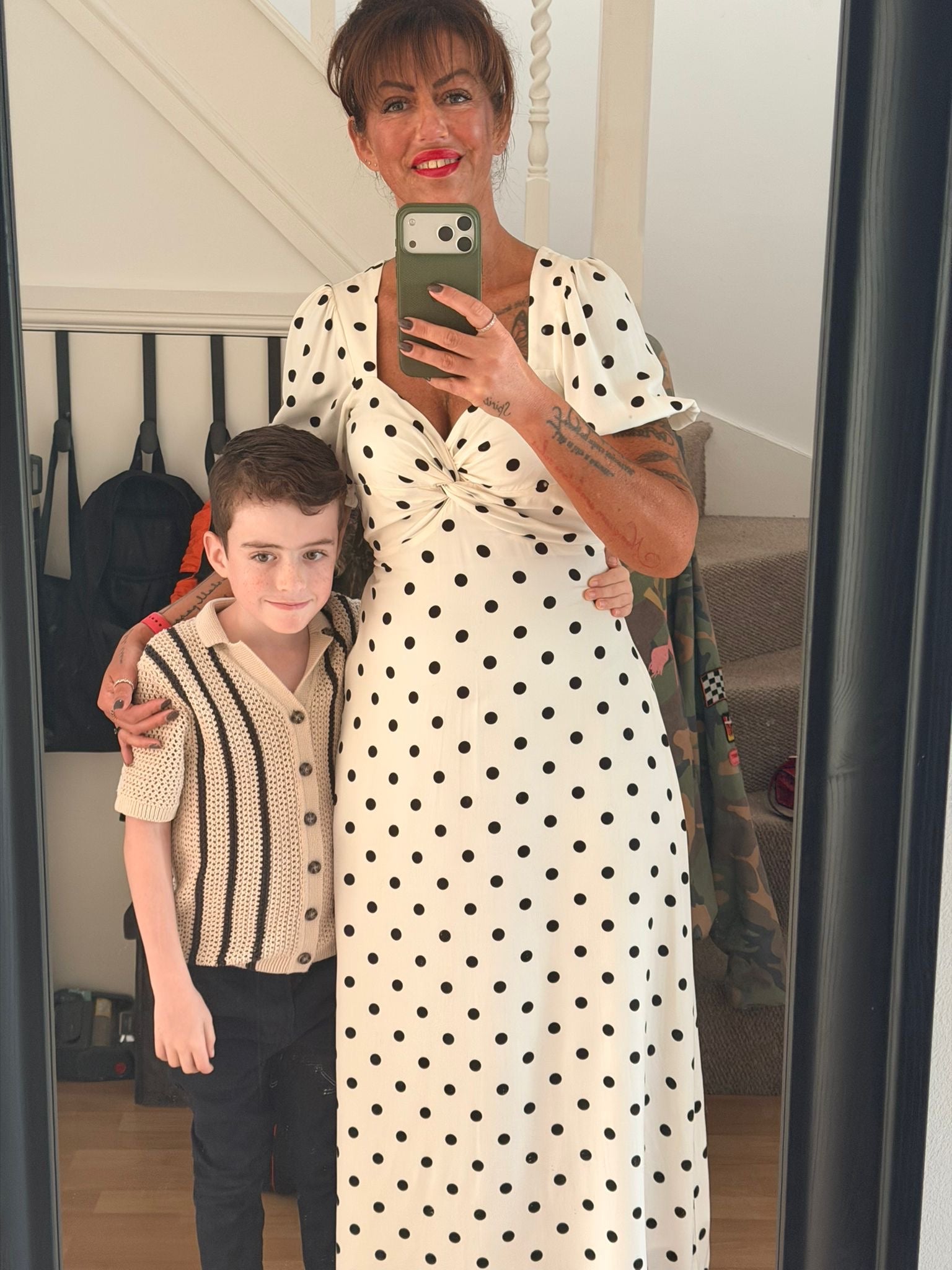 Tyla Midi Dress, White with Polka Dots