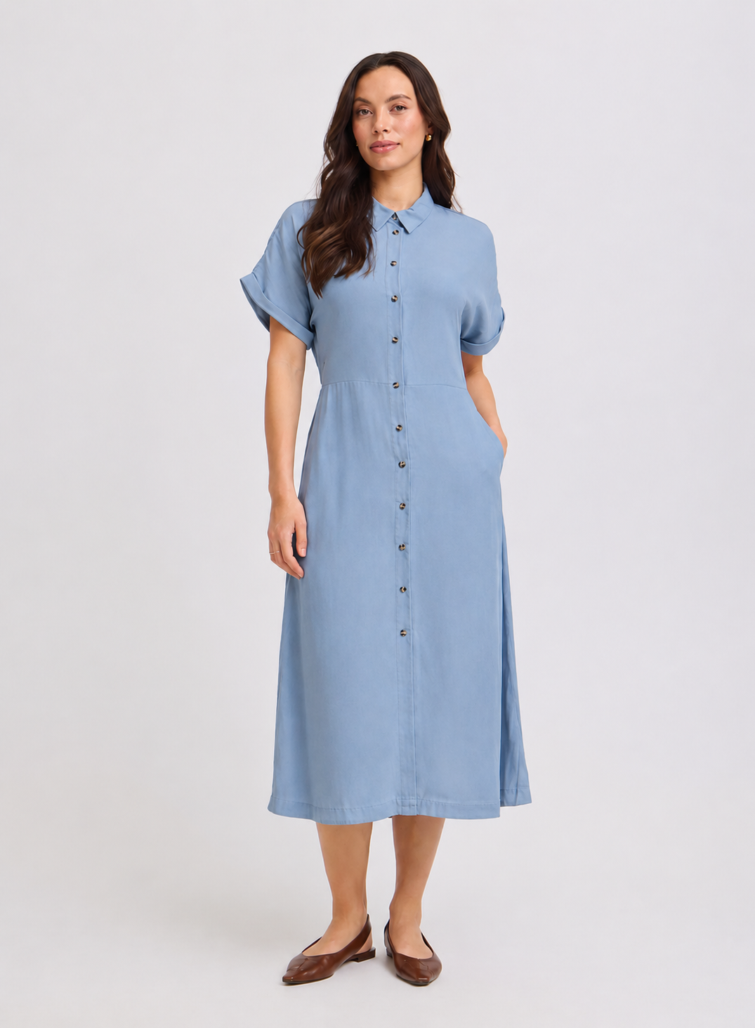 Kosmo Button Dress, Light Blue Denim Stripe