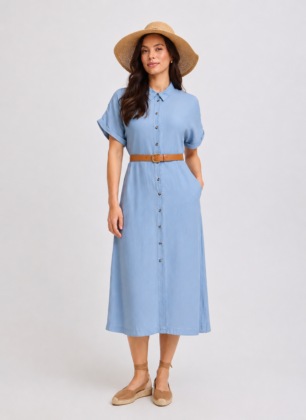Kosmo Button Dress, Light Blue Denim Stripe
