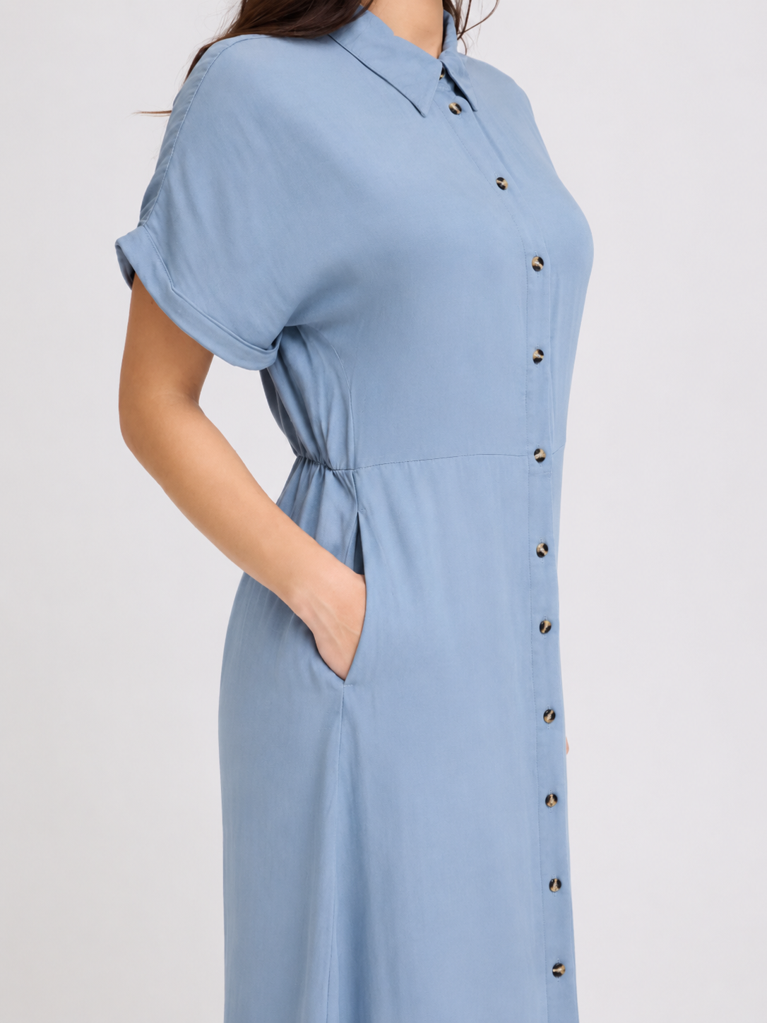 Kosmo Button Dress, Light Blue Denim Stripe