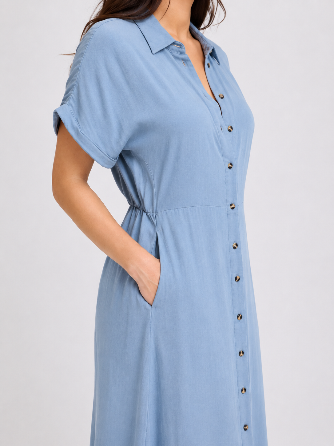 Kosmo Button Dress, Light Blue Denim Stripe