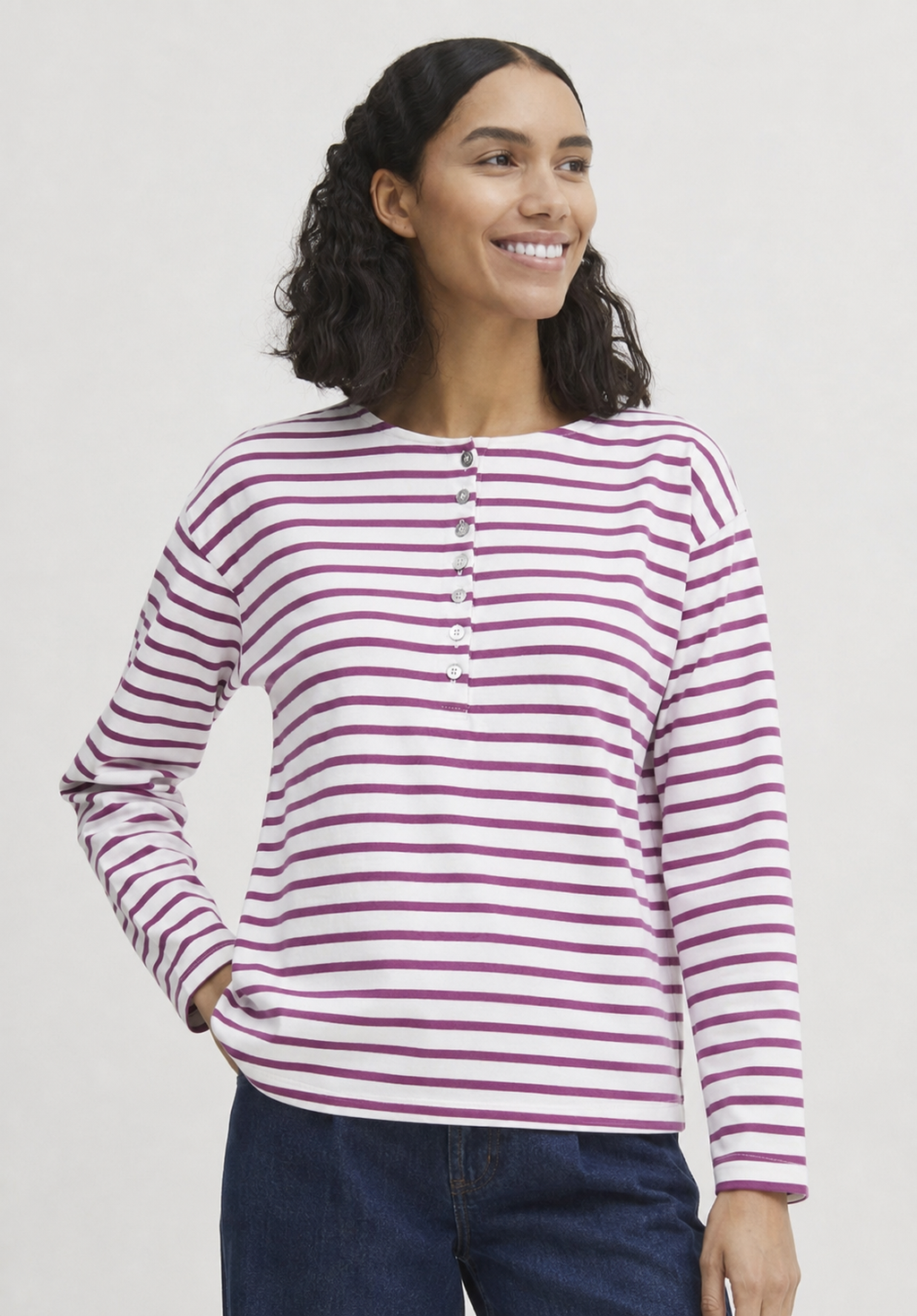 Regan Button Sweater, Red Violet Mix