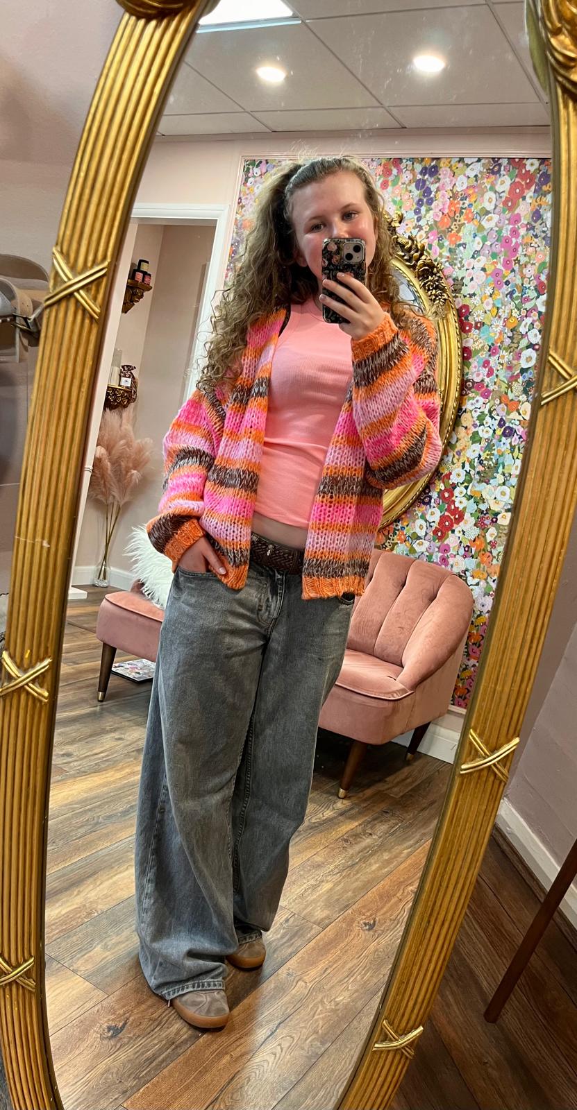 Therese Striped Cardigan, Multi Orange