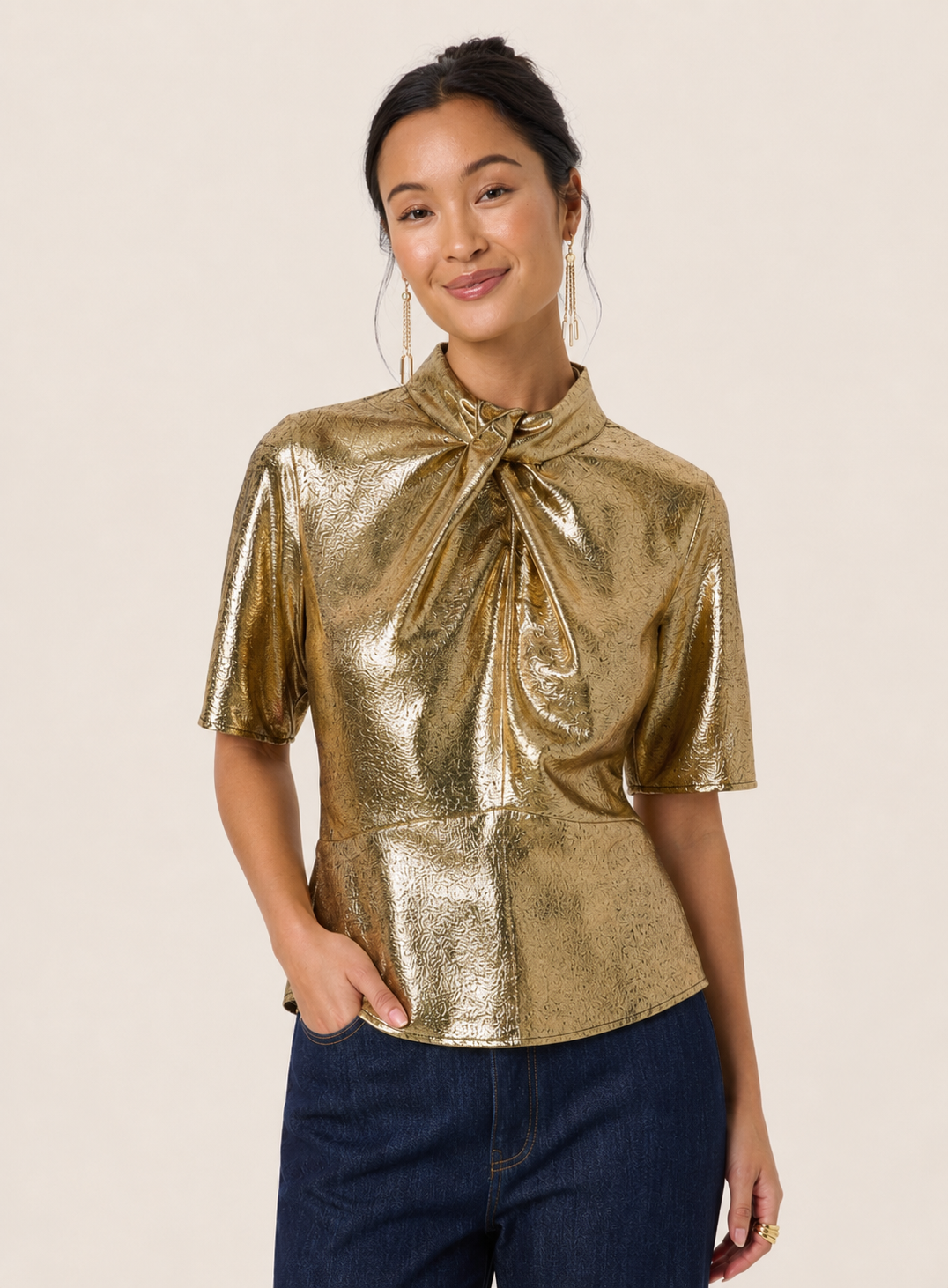 Mirmir Short Sleeved Blouse, Golden Surface