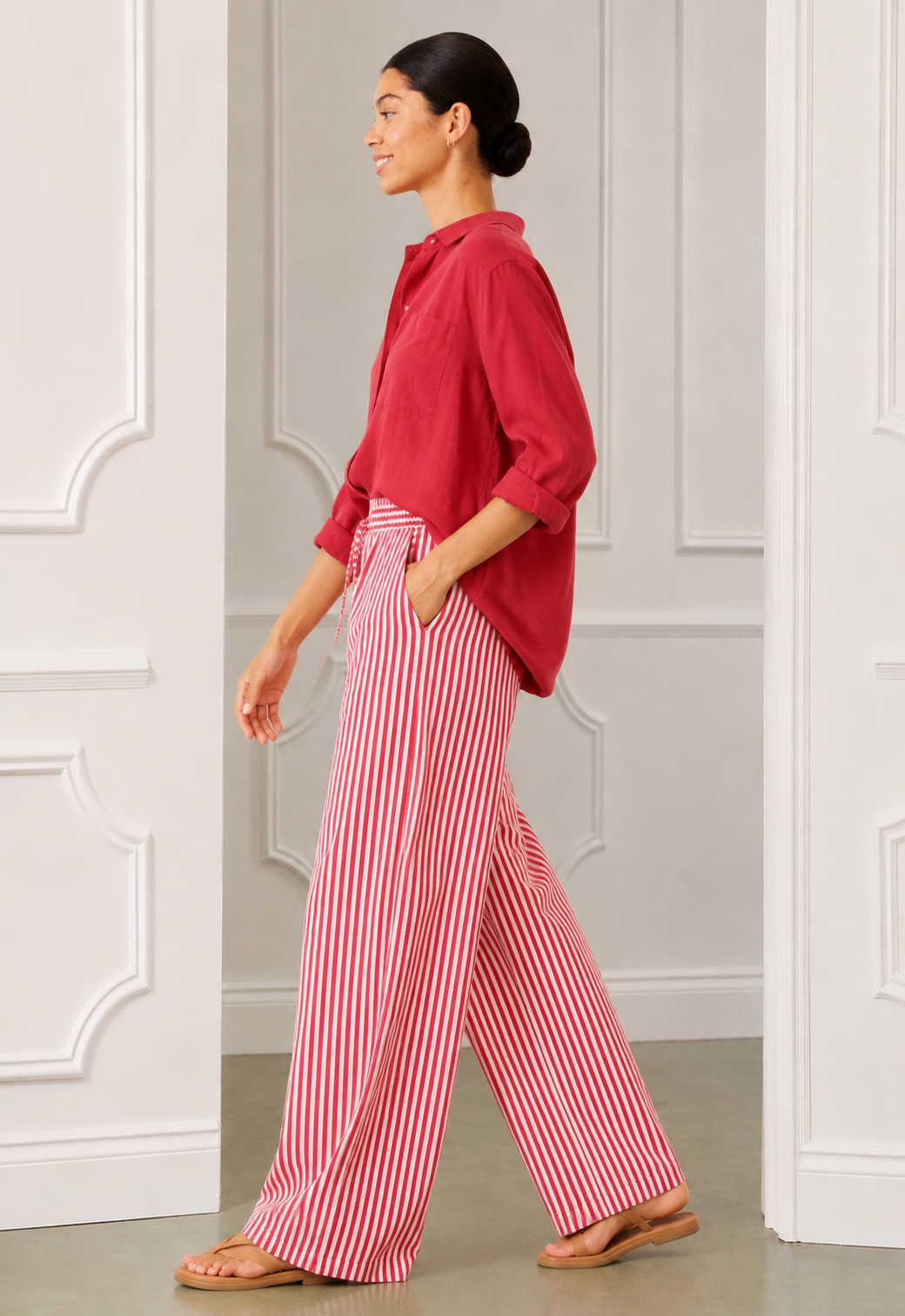Dean Cotton Trouser, Red Stripe