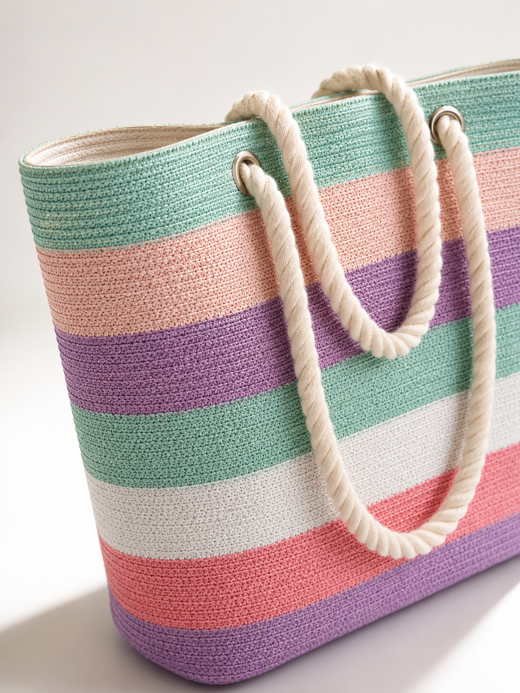 Beach Tote Bag & Sun Hat, Pastel Stripes