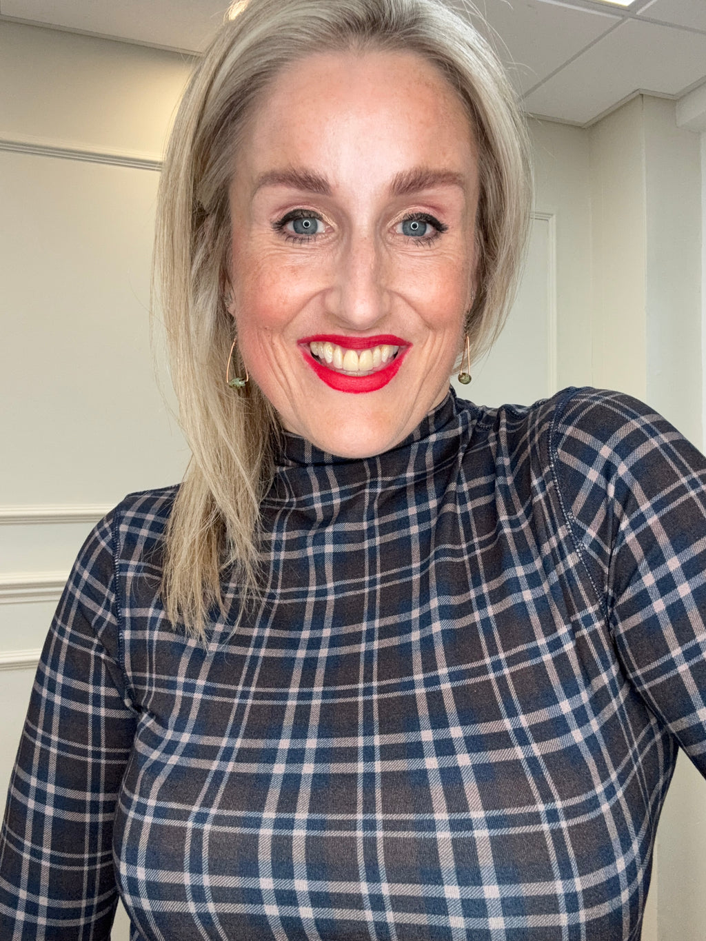 Blue Tartan Long Sleeve Jersey Top