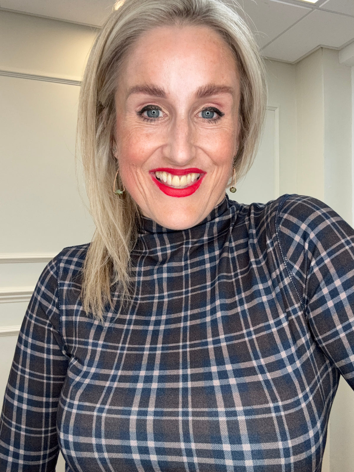 Blue Tartan Long Sleeve Jersey Top