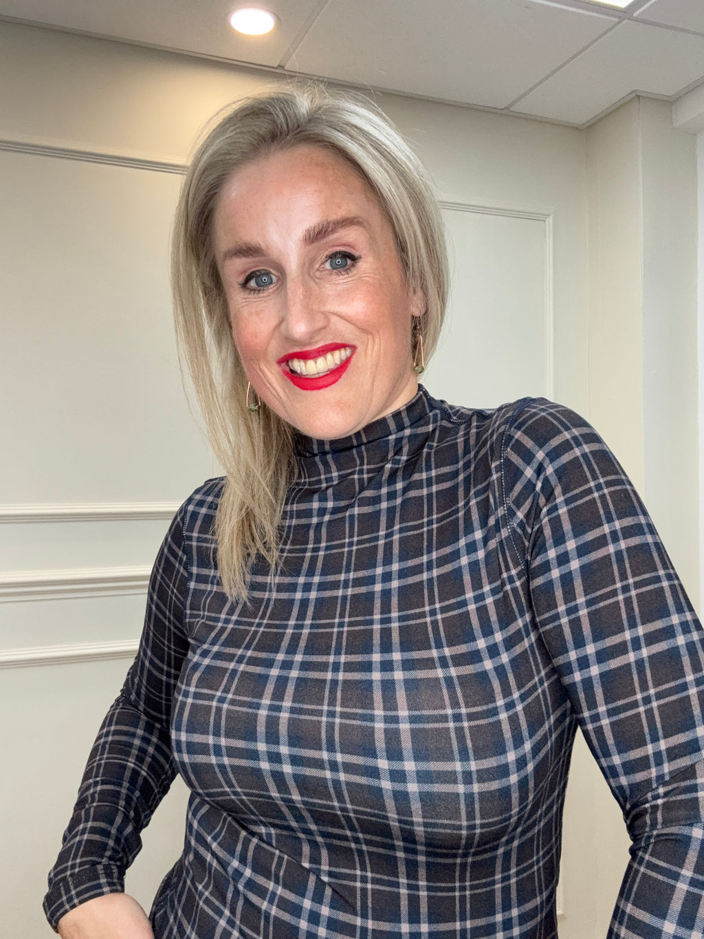 Blue Tartan Long Sleeve Jersey Top