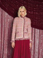 Solace Fringe Tweed Jacket, Multi Pink