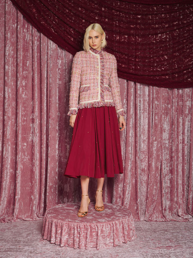 Solace Fringe Tweed Jacket, Multi Pink
