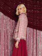 Solace Fringe Tweed Jacket, Multi Pink