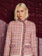 Solace Fringe Tweed Jacket, Multi Pink