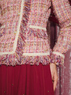 Solace Fringe Tweed Jacket, Multi Pink