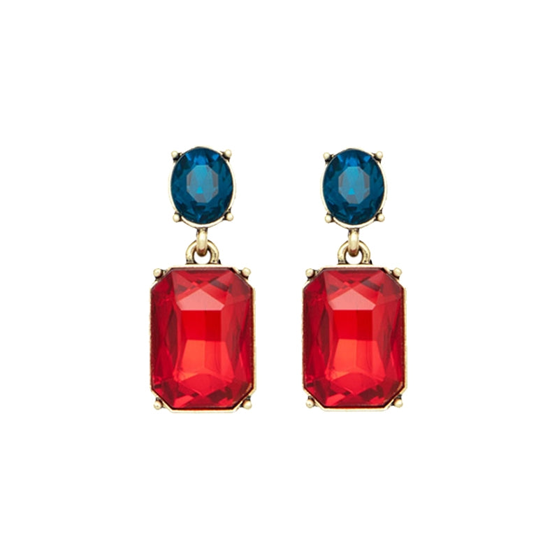 Oval Twin Gem Post Earring, Fire Red & Blue