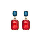 Oval Twin Gem Post Earring, Fire Red & Blue