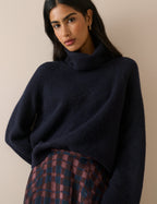 Navy Roll Neck Oversized Jumper - front