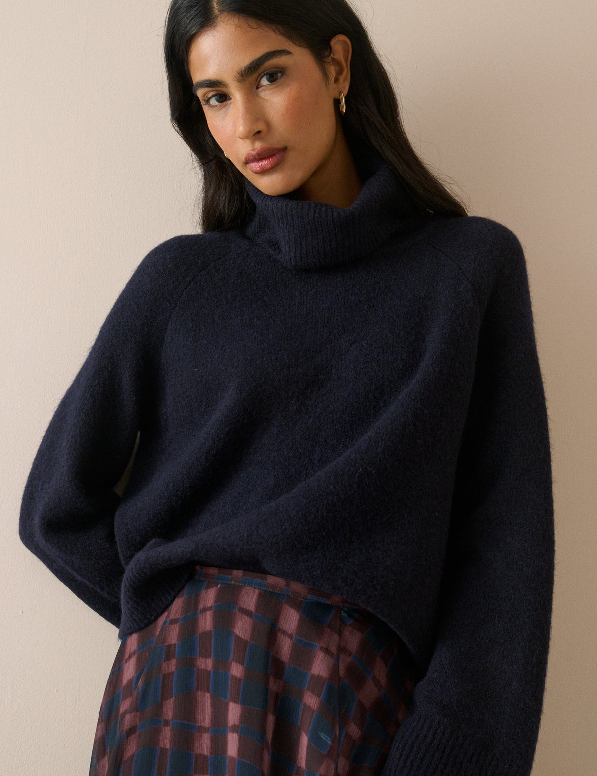 Navy Roll Neck Oversized Jumper - front