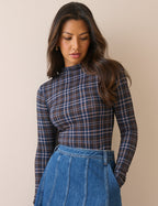 Blue Tartan Long Sleeve Jersey Top - front