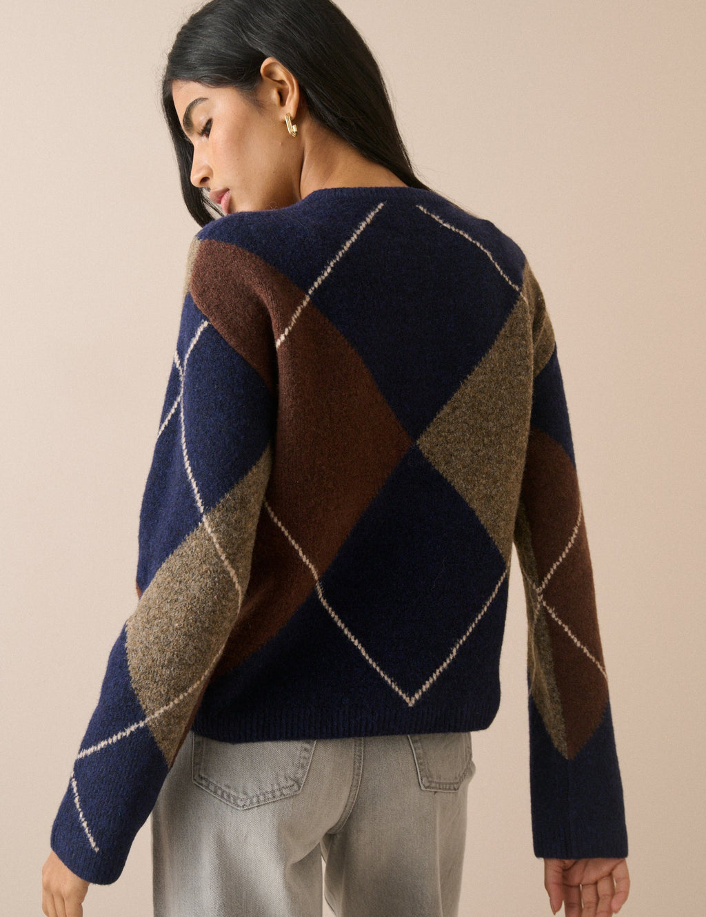 Henley Jumper, Navy Argyle