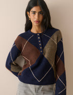 Henley Jumper, Navy Argyle