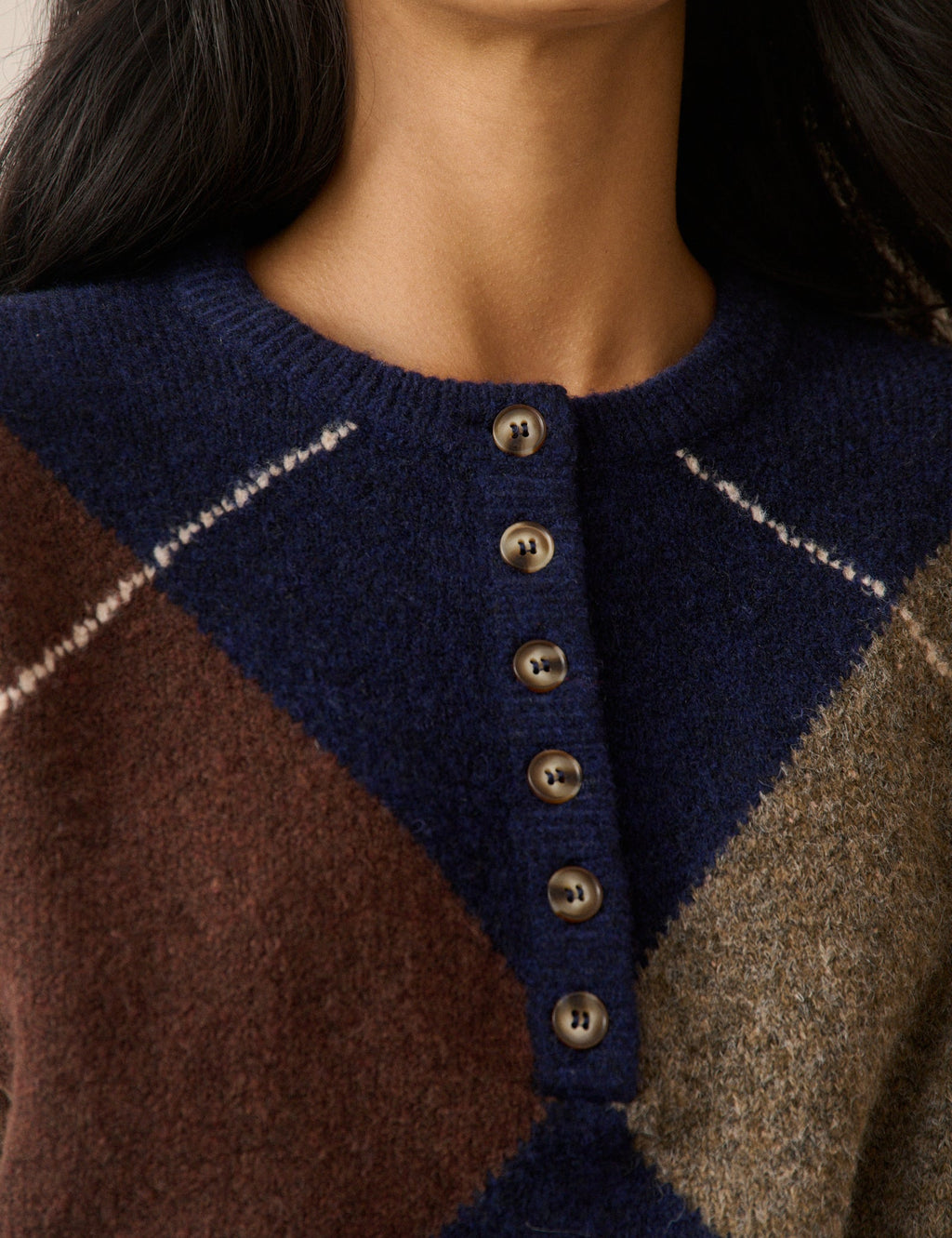 Henley Jumper, Navy Argyle