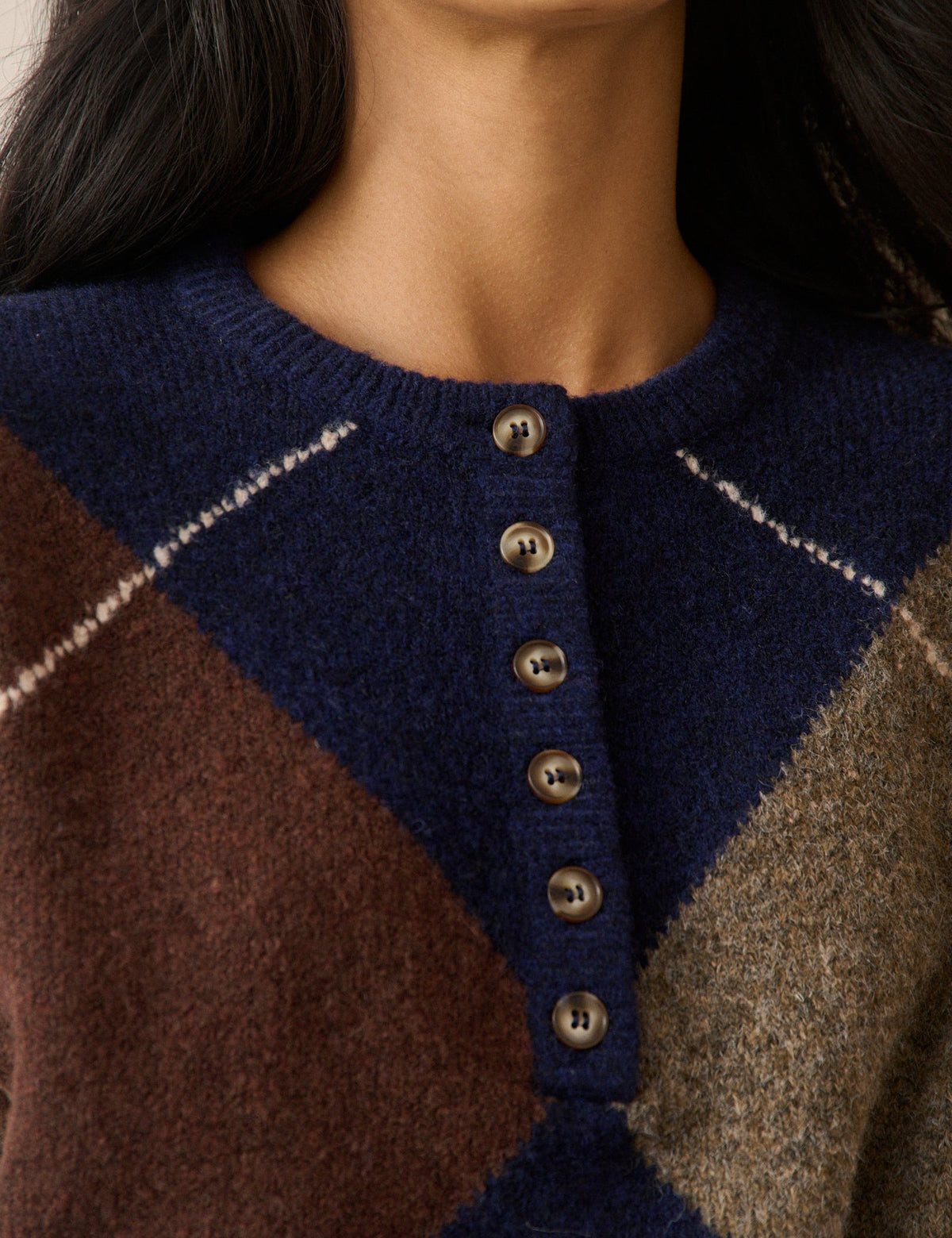 Henley Jumper, Navy Argyle
