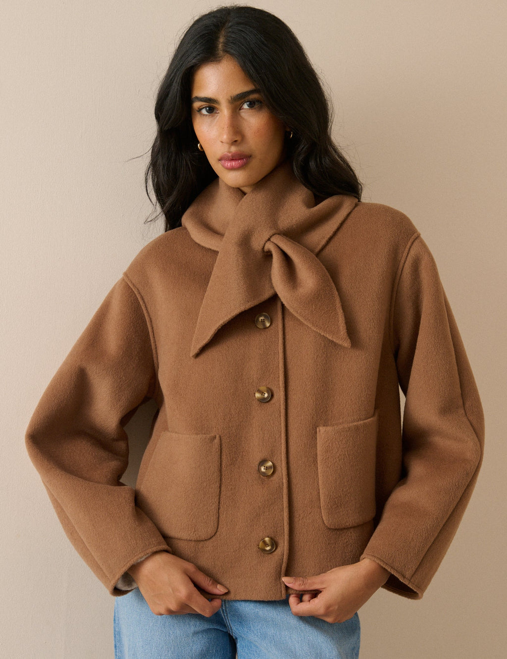 Tie Neck Jacket, Camel