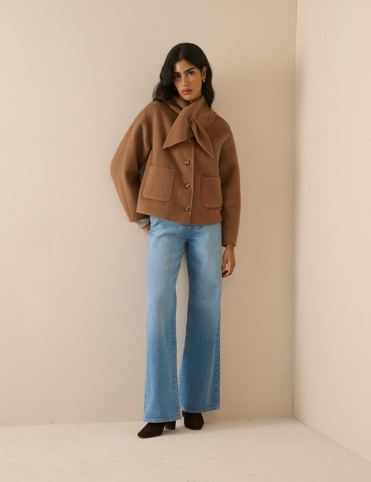 Tie Neck Jacket, Camel