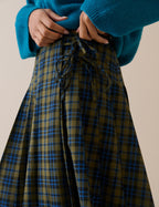 Emily Pleated Midi Kilt, Blue and Green Tartan
