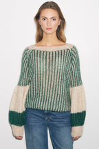 Liana Knit Sweater, Beige/Bottle Green