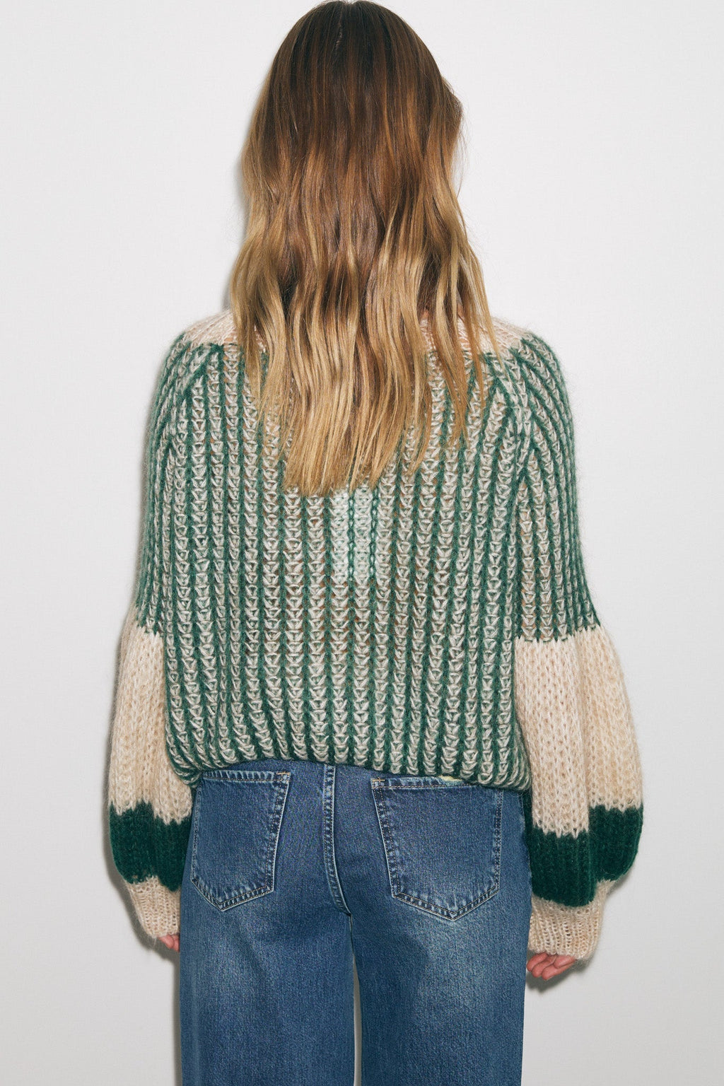 Liana Knit Sweater, Beige/Bottle Green