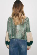 Liana Knit Sweater, Beige/Bottle Green